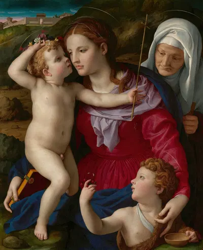 Virgin and Child with Saint Elizabeth and Saint John the Baptist by Агноло Бронзино, 1540–1545 — digital art print download