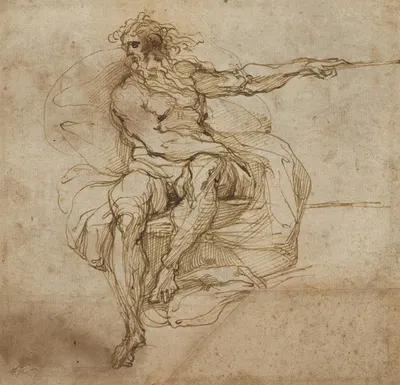 Seated Male Nude (recto) by Агостино Караччи, 1600-1602 — digital art print download