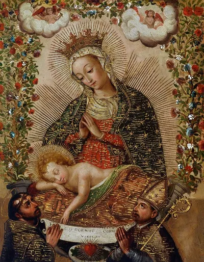 The Virgin Adoring the Christ Child with Two Saints by Cuzco School — digital art print download
