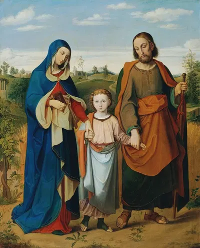 The holy family on the way home from the temple by Эдуард Риттер фон Энгерт, 1855 — digital art print download