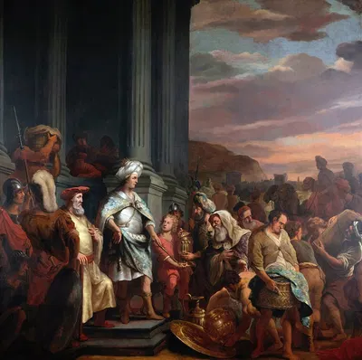 King Cyrus Handing over the Treasure Looted from the Temple of Jerusalem by Ferdinand Bol, 1655 - 1669 — digital art print…