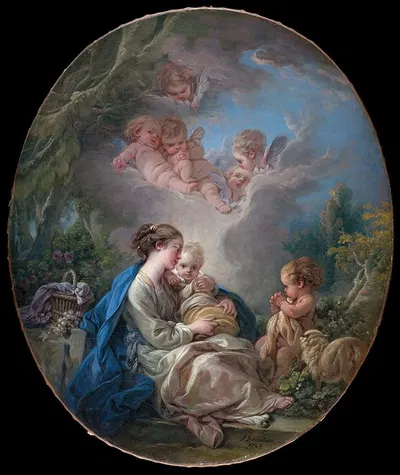 Virgin and Child with the Young Saint John the Baptist and Angels by François Boucher, 1765 — digital art print download