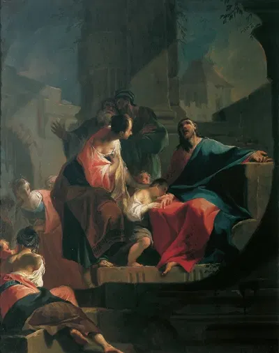 Christ blesses the children by Франц Антон Палько — digital art print download