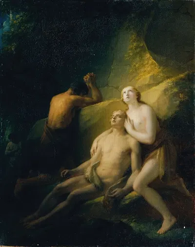 Adam and Eve mourn the dead Abel by Генрих Фридрих Фюгер, 1799 — digital art print download