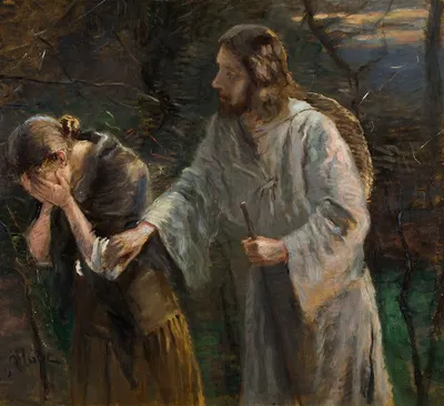 Woman, why are you crying by Fritz von Uhde — digital art print download