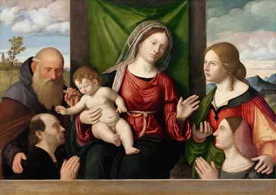 Virgin and Child with Saints and Donors by Giovanni Battista Cima da Conegliano, c. 1515 — digital art print download