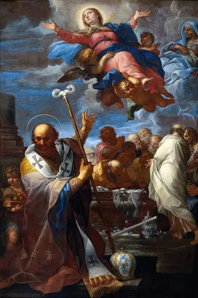The Assumption of the Virgin with Saints Anne and Nicholas of Myra by Giovanni Battista Lenardi, 1690 — digital art print…