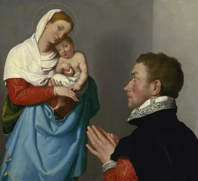 A Gentleman in Adoration before the Madonna by Джованни Баттиста Мороні, c. 1560 — digital art print download