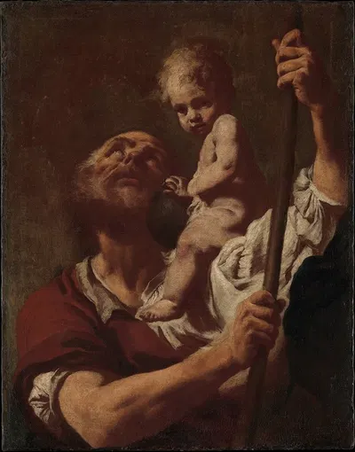 Saint Christopher Carrying the Infant Christ by Джованни Баттиста Пьацетта — digital art print download