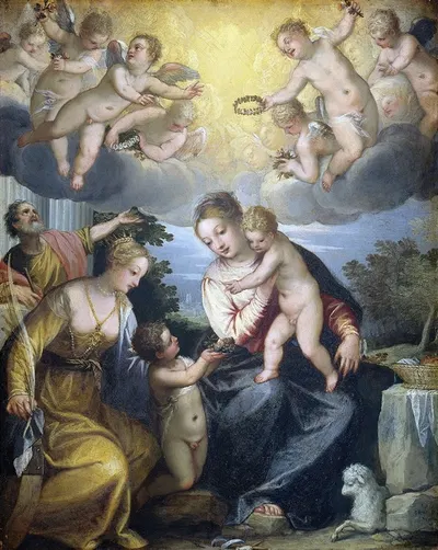 Virgin and Child with young John the Baptist and Saint Catherine by Hans Rottenhammer, 1604 — digital art print download