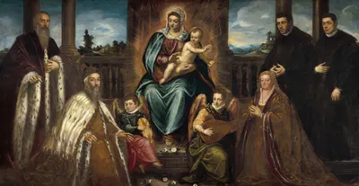 Doge Alvise Mocenigo and Family before the Madonna and Child by Jacopo Tintoretto, c. 1575 — digital art print download