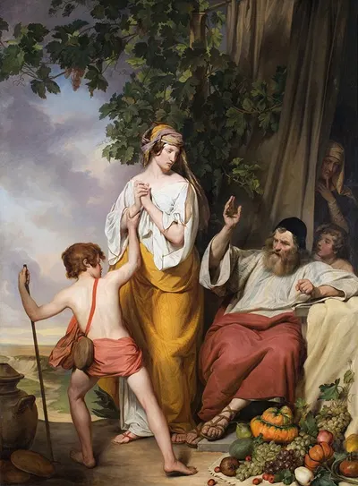 Abraham rejects Hagar and Ismael by Йозеф Данхаузер, 1835-1836 — digital art print download