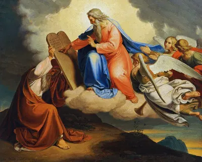 God writes the ten commandments on two stone tablets to Moses on Mount Sinai by Иосиф фон Фюрих, 1835 — digital art print…