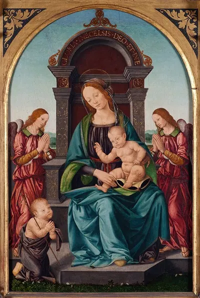 Madonna and Child with the Infant St John and Angels by Lorenzo di Credi — digital art print download