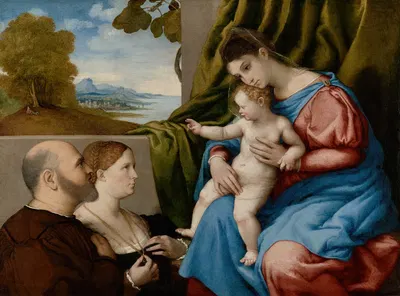 Madonna and Child with Two Donors by Lorenzo Lotto — digital art print download