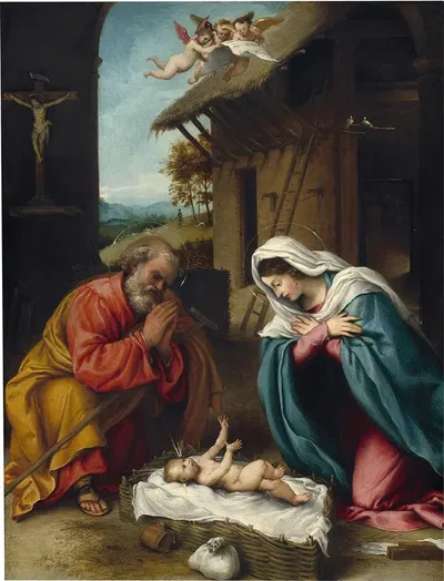 The Nativity by Лоренцо Лотто, 1523 — digital art print download