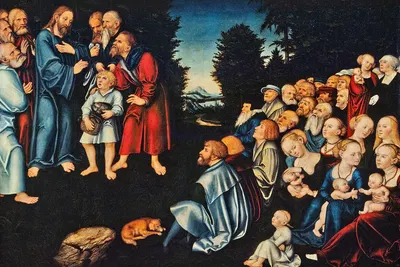 The miracle of the five loaves and two fish by Lucas Cranach the Elder — digital art print download