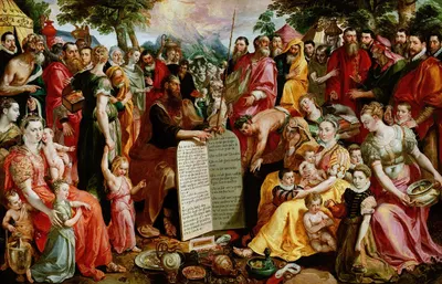 Moses Showing the Tablets of the Law to the Israelites with Portraits of Members of the Panhuys Family, their Relatives and…