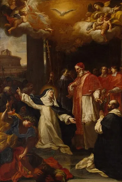 St Catherine Trying to persuade the Pope to move from Avignon to Rome by Marco Benefial — digital art print download