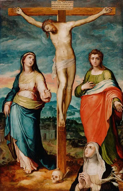 Christ on the Cross with Saints Mary,John the Evangelist and Catherine of Siena by Marco Pino — digital art print download