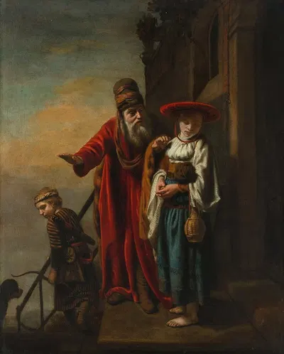 Abraham Dismissing Hagar and Ishmael by Nicolaes Maes, 1653 — digital art print download