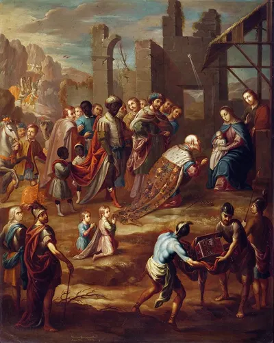 The Adoration of the Kings with Viceroy Pedro de Castro y Figueroa,Duke of La Conquista by Nicolás Enríquez, 1741 — digital…