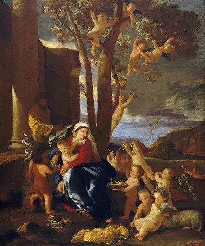 The Holy Family with Saint John the Baptist by Николя Пуссен — digital art print download