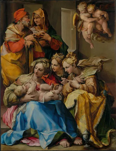 Holy Family with Saints Anne,Catherine of Alexandria and Mary Magdalene by Nosadella (Giovanni Francesco Bezzi) — digital…