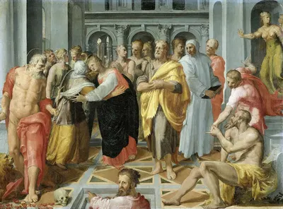 Visitation (Meeting of Mary and Elizabeth in the Presence of Saints Joseph and Jerome) by Pellegrino Tibaldi, 1550 - 1600 —…