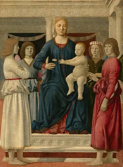 Virgin and child enthroned with four angels by Пьеро Делла Франческа — digital art print download