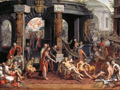 The Healing of the Paralytic,Pool of Bethesda by Питер Аертсен, 1575 — digital art print download