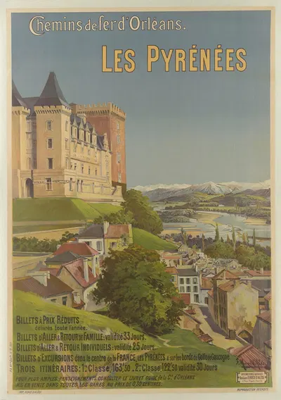 Chemins de fer d'Orléans. Les Pyrénées – billets à prix réduits by Фредерик Уго д’Алези, 1899 — digital art print download
