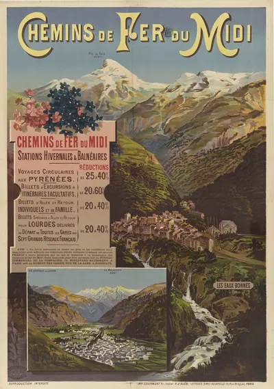 Chemins de fer du Midi – Stations hivernales et balnéaires. Les Eaux-Bonnes, Luchon by Фредерик Уго д’Алези, 1900 — digital…