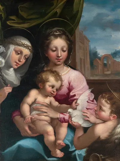 Virgin and Child with the Young Saint John the Baptist and Saint Catherine of Siena by Rutilio Manetti — digital art print…