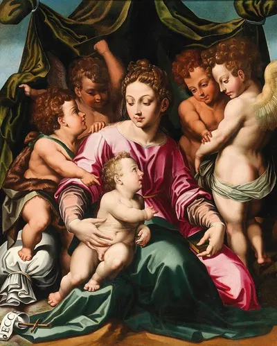Madonna and Child with the Infant Saint John the Baptist and angels by Vincent Sellaer — digital art print download