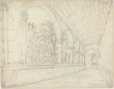 The Cloister of Santa Maria di Gesù at Palermo by Anton Hallmann, 1835 — digital art print download