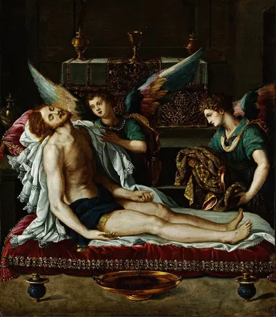 The Body Of Christ Anointed By Two Angels by Alessandro Allori — digital art print download