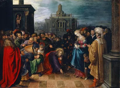 Christ And The Woman Taken In Adultery by Франс Франкен Младший, 1612 — digital art print download