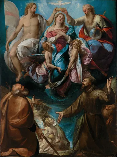 Coronation Of The Virgin With Saints Joseph And Francis Of Assisi by Giulio Cesare Procaccini — digital art print download