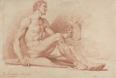 Male Nude with a Lamp (Diogenes) by Бернар Пикара, 1724 — digital art print download