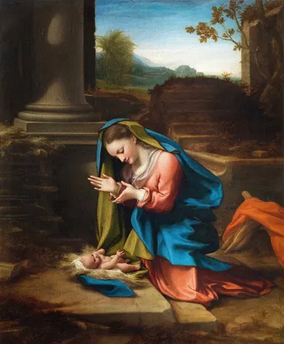 Adoration of the Christ Child by Корреджо, 1518-1520 — digital art print download