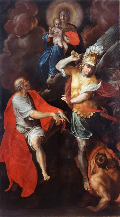 Madonna and Child and St. John the Evangelist and St. Michael by Giovanni Ambrogio Figino, 1588 — digital art print download