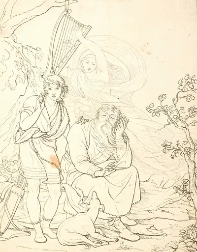Ossian og Alpins søn hører Malvinas ånd gribe i harpens strenge by Кристиан Готтлиб Кратценштейн-Стуб, 1815 — digital art…