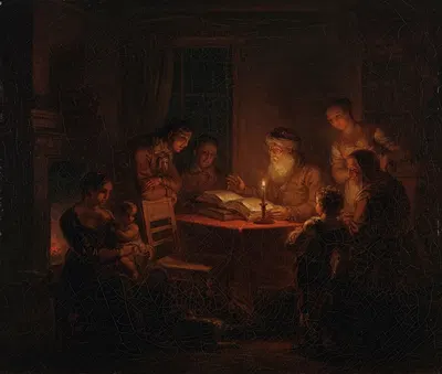 Jewish Rabbi Reading The Bible To His Family by Александр Лауреус, 1816 — digital art print download