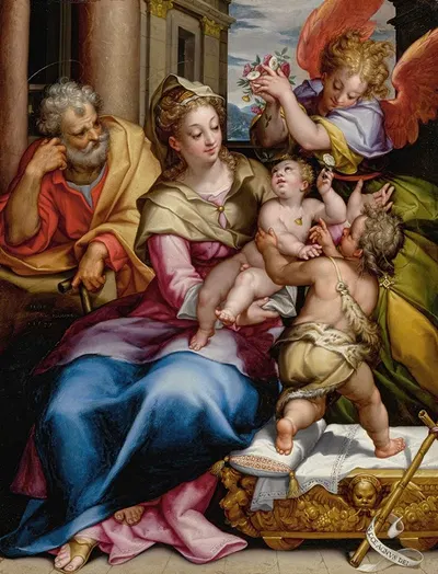 The Holy Family With Saint John The Baptist And An Angel by Denys Calvaert, 1579 — digital art print download