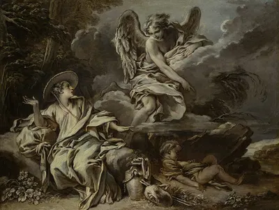 Hagar And Ishmael In The Desert With The Angel by François Boucher — digital art print download