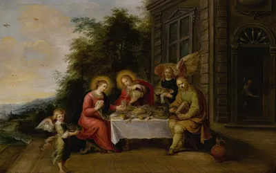 The Holy Family Dining Outdoors While Served By Angels by Франс Франкен Младший — digital art print download