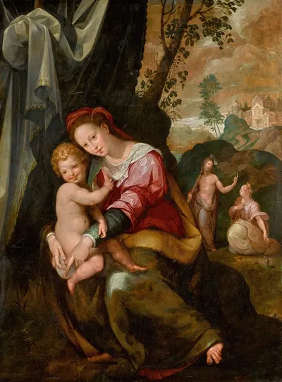 Madonna And Child, with Noli Me Tangere Beyond by Girolamo Macchietti — digital art print download