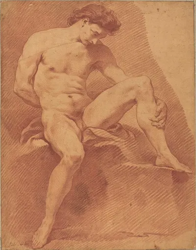 A Seated Male Nude by Charles-André van Loo — digital art print download