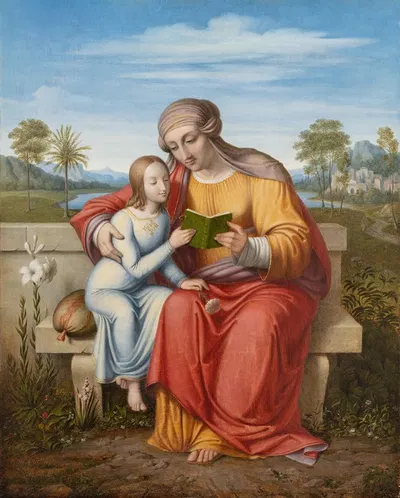 St Anne Teaching The Virgin To Read by Йохан Людвиг Лунд, 1818 — digital art print download